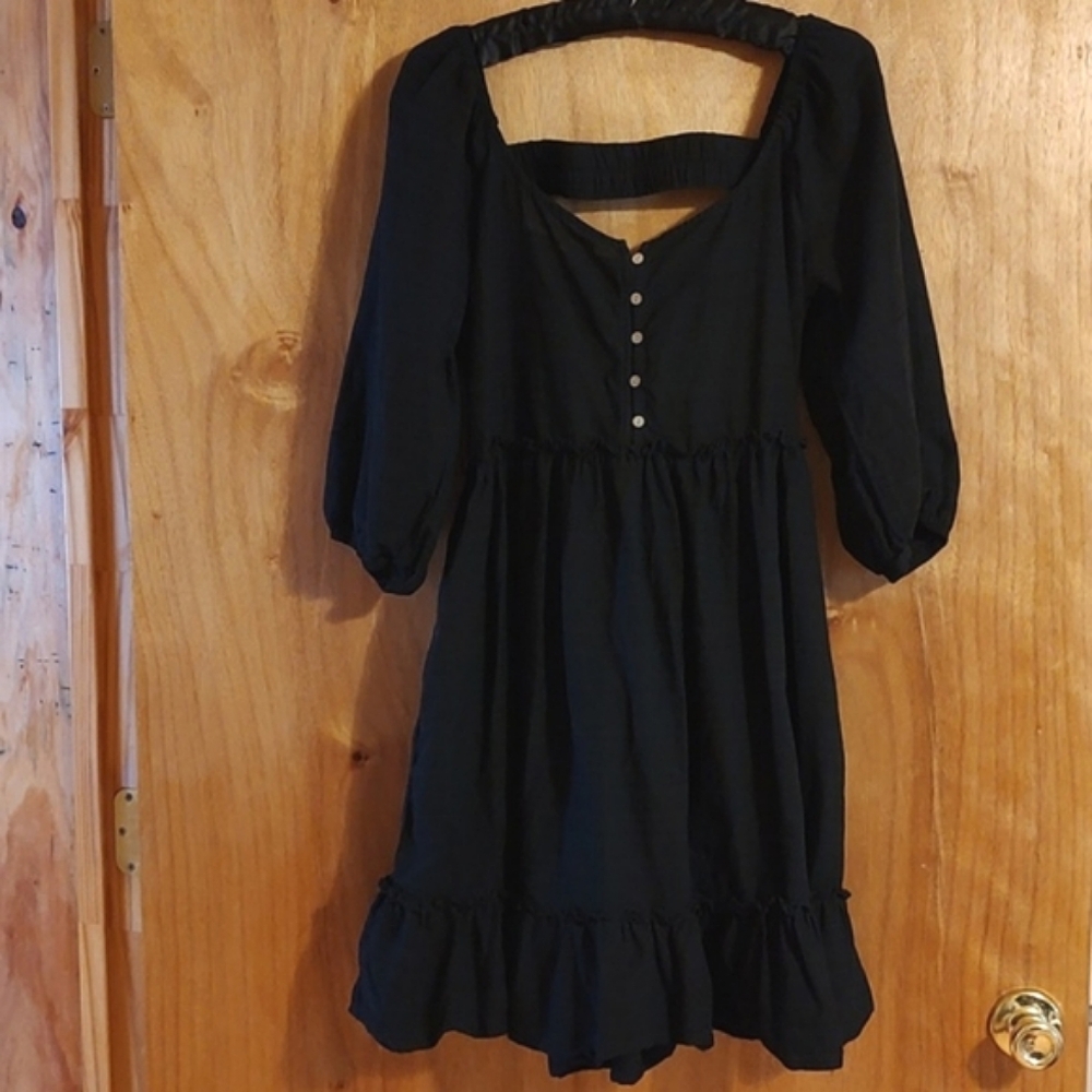 Cottagecore Babydoll Sundress Black Balloon Sleeves Pockets Lrg (*Please Read)